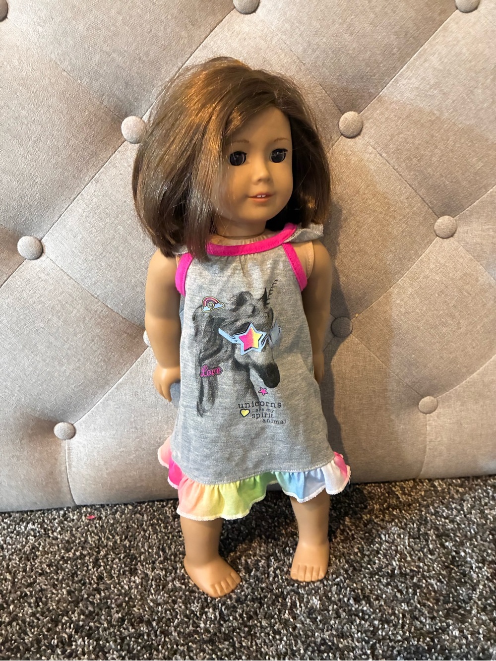 American Girl Gray Dress with Hot Pink Trim and Rainbow (Doll Not included)